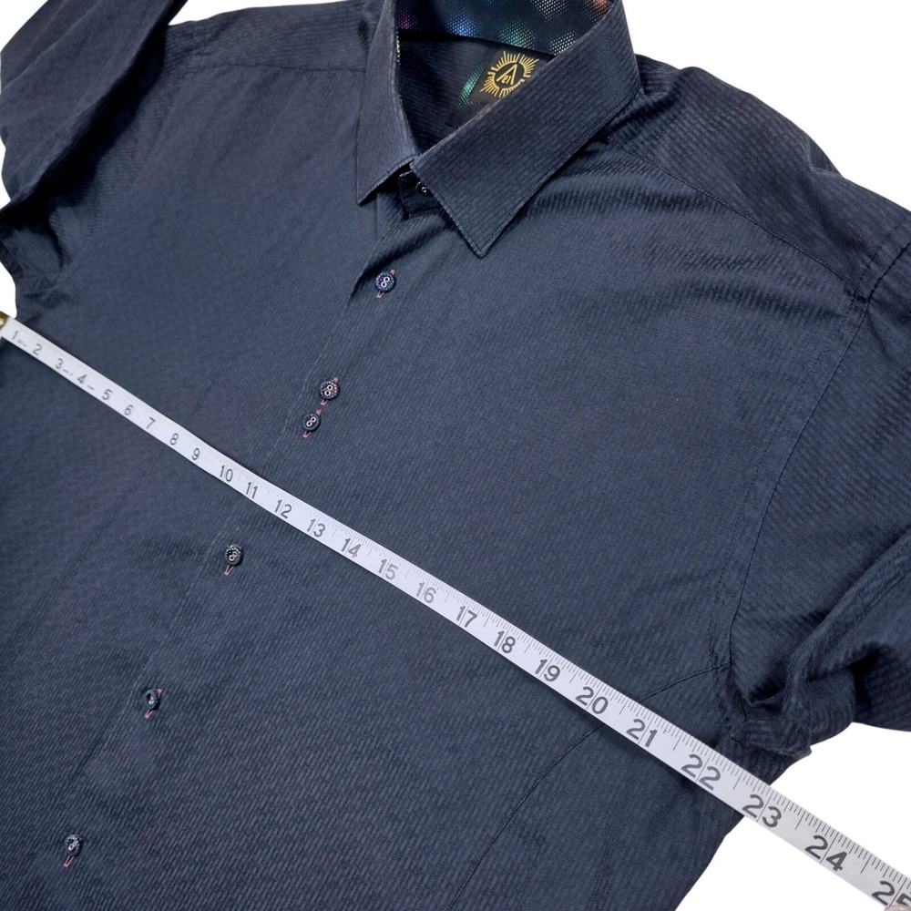 A21 Mens XL Black Textured Stripe‎ Button Down Shirt Rainbow Polka Dot Flip Cuff - Picture 3 of 8